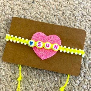 New Super Cute Petite Beaded Neon Yellow Heart Sun Boho Festival Surf Bracelet